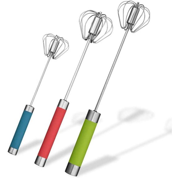 3Pcs Stainless Steel Egg Beater Whisk, Semi-automatic Whisk for Kitchen Baking Mixing, Making Cream, Whisking, Beating and Stirring