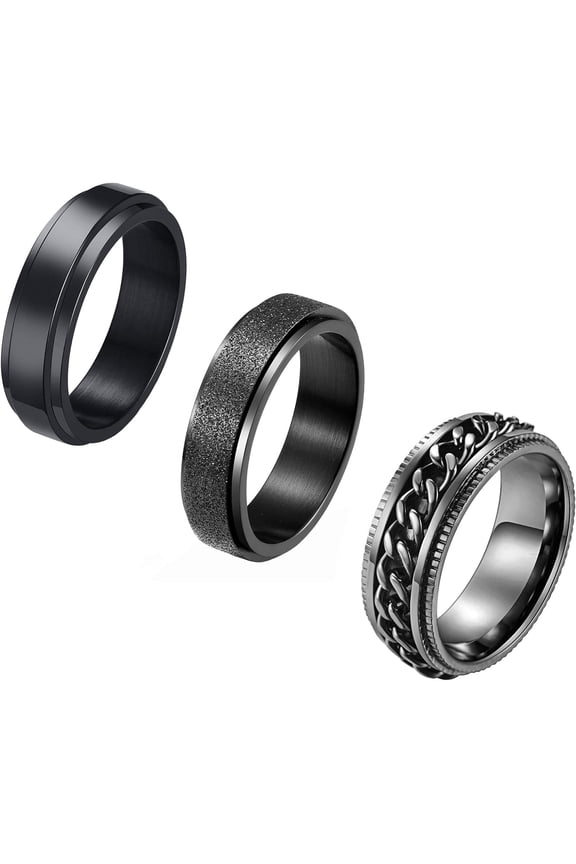 3Pcs Stainless Steel Fidget Spinner Ring for Women Men Wedding Band Rings Set Anxiety Stress Relieving