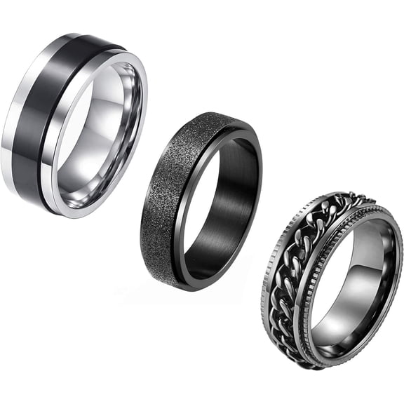 3Pcs Stainless Steel Fidget Spinner Ring for Women Men Wedding Band Rings Set Anxiety Stress Relieving