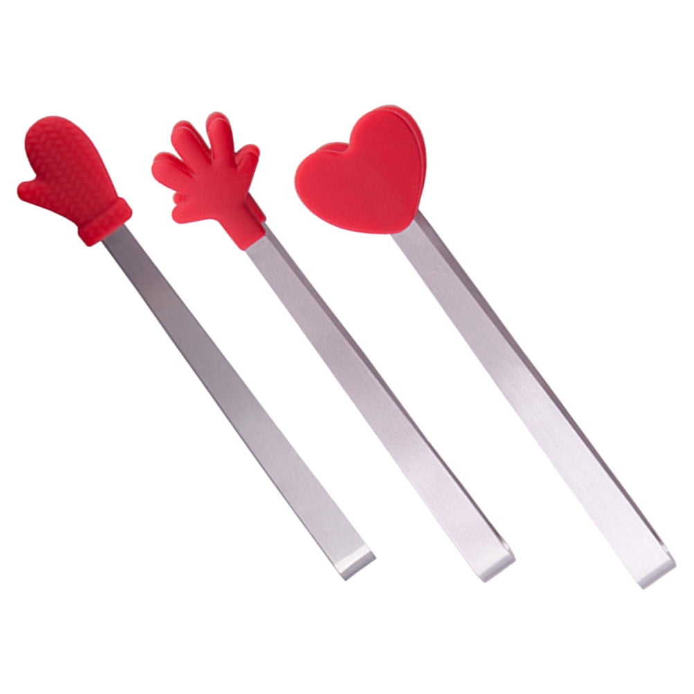 3Pcs Stainless Steel Food Clamp Silicone Head Ice Cube Tong Sugar Cube