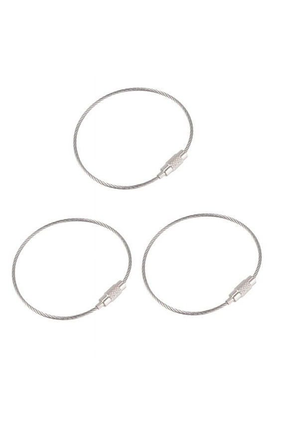 3Pcs Stainless Steel  Locking Wire Keychain Cable Key Rings Outdoor Accessory