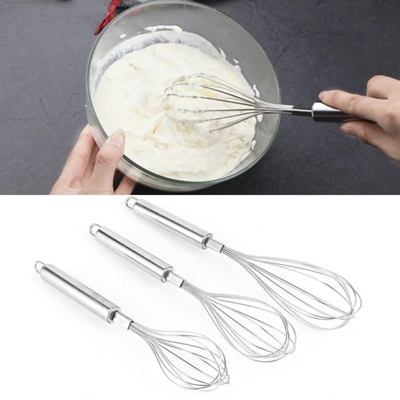 3Pcs Stainless Steel Manual Egg Beater Milk Frother Mixer Blender Kitchen Baking Tools
