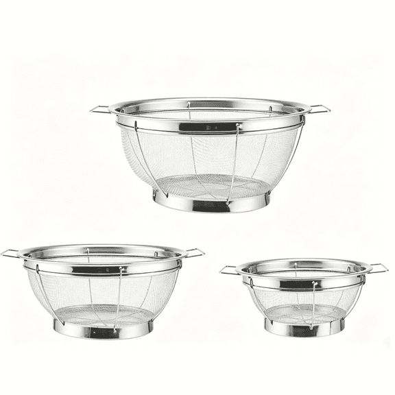 TWGRNF 3Pcs Stainless Steel Mesh Colander Set, Fine Mesh Strainer Baskets with Handles for Washing Fruits Vegetables