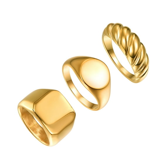 3Pcs Stainless Steel Rings for Men Women Gold Minimalist Twisted Ring Band Couple Ring Set Size 7-12