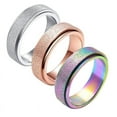 thumbnail image 1 of 3Pcs Stainless Steel Sand Blast Glitter Finish Rose Gold Silver Rainbow Color Fidget Ring Band Set, 1 of 8