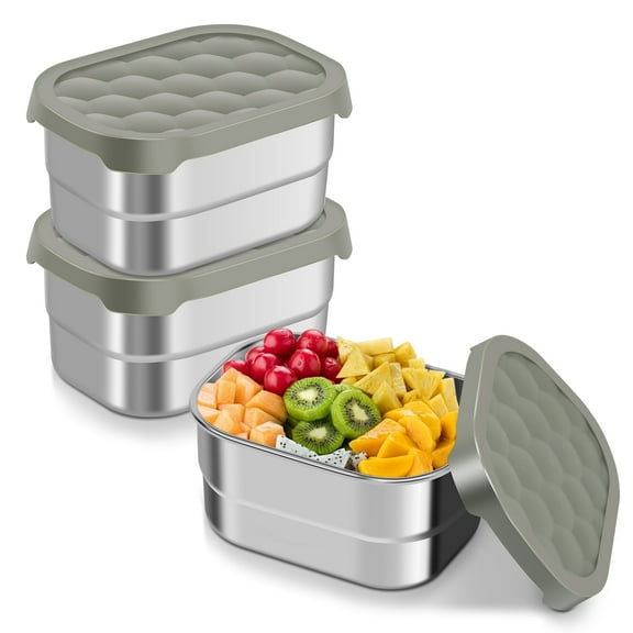 3Pcs Stainless Steel Snack Container 8oz Stainless Steel Food Container with Silicone Lid Leakproof Small Food Container Dishwasher Safe Kids Snack Container for Daycare School