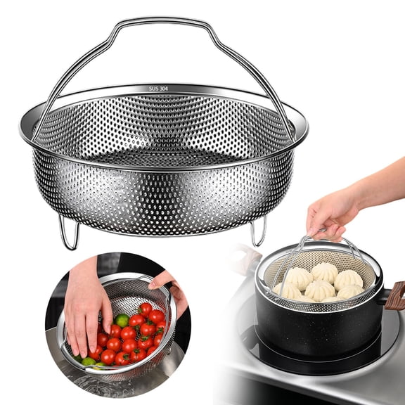 3Pcs Stainless Steel Steamer Basket, Vegetable Steamer with Handle, Pressure Cooker Accessory, 5.5X5.5X3+7X7X3+9X9X3In (Silver)
