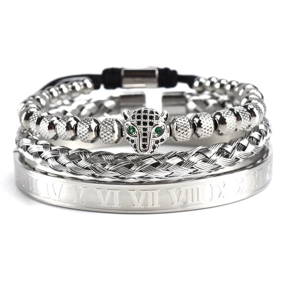 3Pcs Steel Leopard Head Bracelet Roman Numeral Adjustable Bracelet Luxury Jewelry Gifts
