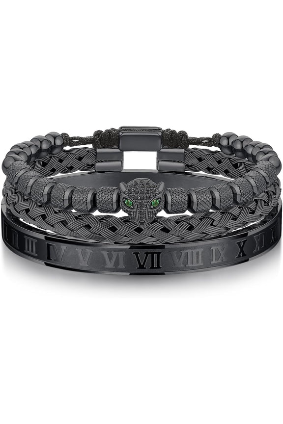 3Pcs Steel Leopard Head Bracelet Roman Numeral Adjustable Bracelet Luxury Jewelry Gifts