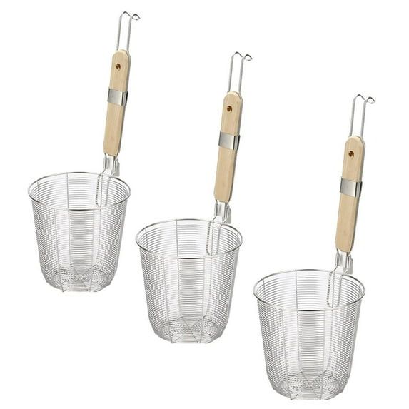 3Pcs Steel Kitchen Colander Mesh Strainer Basket for Pasta Spaghetti w/ Hook