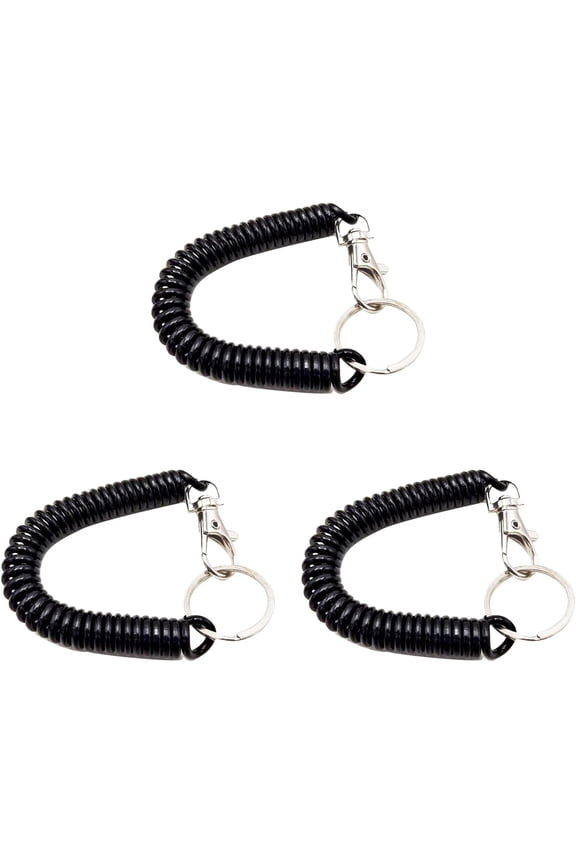 3Pcs Stretchy Spiral Keyring,Plastic Keychain Spring Key Holder Extending Retractable,Theftproof Anti-Lost Stretch Cord Safety Key Ring with Metal for Wallet,Mobile Phone,Backpack,Fishing(black)