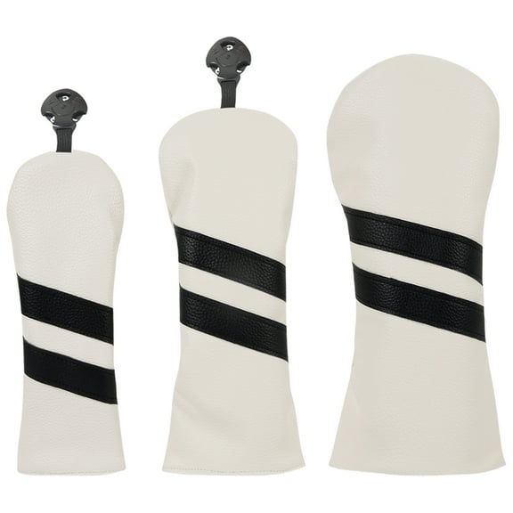 3Pcs Stripe Pattern PU Leather Golfs Club Head Cover Fairway Golfs Club Headcover