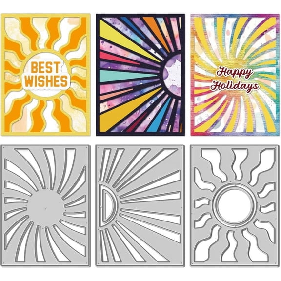 3Pcs Sun Backgrounds Geometric Metal Cutting Dies Stencils Rectangle Grid Frame Carbon Steel Cutting Die Set for DIY Paper Card Making Carbon Steel Embossing Template for Album Scrapbooking