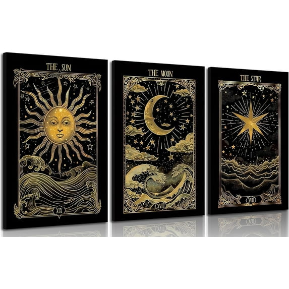 3Pcs Sun And Moon Celestial Canvas Wall Art Tarot Painting Picture Wall Decor astrology Poster Print Artwork for Bed Room Living Room Apartment Bath Room Study room Home Decoration