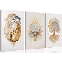 3Pcs Sun Moon And Star Celestial Canvas Wall Art Vintage Tarot Astrology Wall Decor Sun Flower and Full Moon Lotus Rainbow Poster Prints Picture for Bthroom Bedroom Living Room