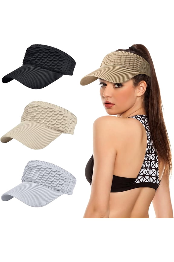 3Pcs Sun Visor Hats for Women, Knitted Visor Hat Elastic with Empty Top, UV Protection Visors for Outdoor Activities