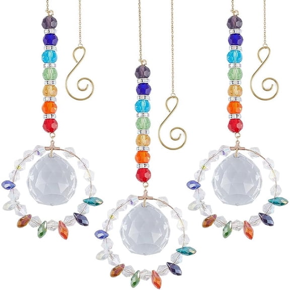 3Pcs Suncatcher Hanging Flower Sun Rainbow Glass Colorful Sunflower with S Hook Clasps Copper Wire Faceted Pendant Ornaments for Window Indoor Outdoor Garden Gifts Decor