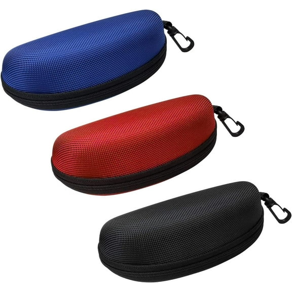 3Pcs Sunglasses Case, Eyeglasses Case for Men and Women, Portable Zipper Protect Case with Clip, Fit for Safety Glasses Safety Goggles 3D Glasses and Reading Glasses