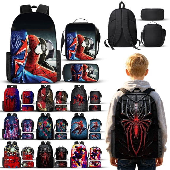 3Pcs Superhero Heavy Duty Student Rucksack with Hero Spider Web Motif Large Capacity School Backpack Set for Teenagers Multi Pocket Travel Bookbag