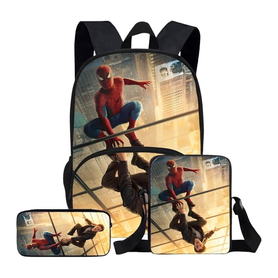 3Pcs Fashionable Superhero Style Backpack Kit for Teens with Spider Lunch Tote and Pencil Holder Large Capacity Lightweight Schoolbag for Travel and Classroom Use