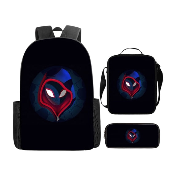 3Pcs Teen Comic Web Travel Daypack Combo with Insulated Lunch Bag and Stationary Case Large Capacity Spider Hero School Rucksack