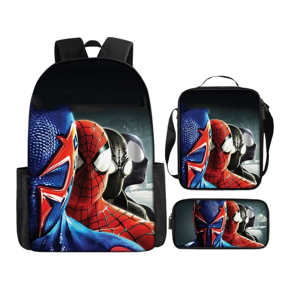 3Pcs Superhero Teen Comic Web Travel Daypack Large Capacity Hero Spider School Rucksack with Insulated Lunch Bag and Pencil Organizer for High School