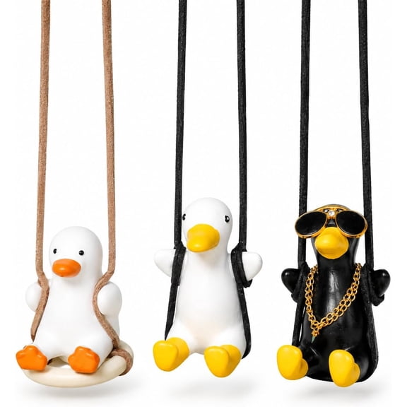 3Pcs Swinging Duck Car Rearview Mirror Pendant Cute Hanging Goose Ornament Funny Vehicle Interior Decor Charm with Adjustable Rope for Automotive Dashboard (K)