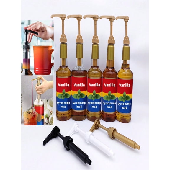 3Pcs Syrup Dispenser Pump, Manual Quantitative Pressure Pump for Jam, Universal 28/400 Pump Head 10CC, Press-Type Bottle Pump for Syrup & Sauce(White+Black+Gold)