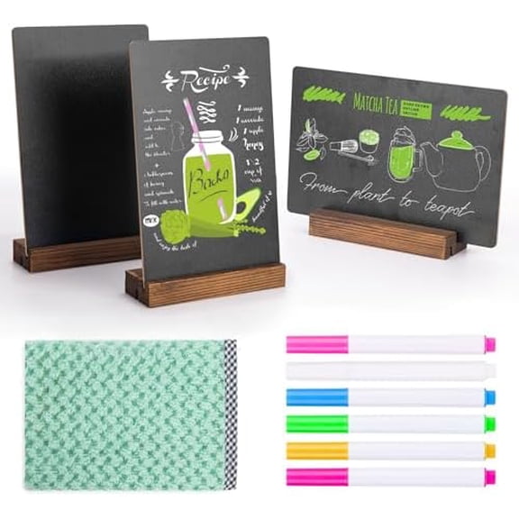 3Pcs Tabletop Chalkboard Sign, 7.8x5 Inch Double-Sided Message Boards, Blackboard with Base Stands for Coffee Shop, Restaurant, Home, Bar