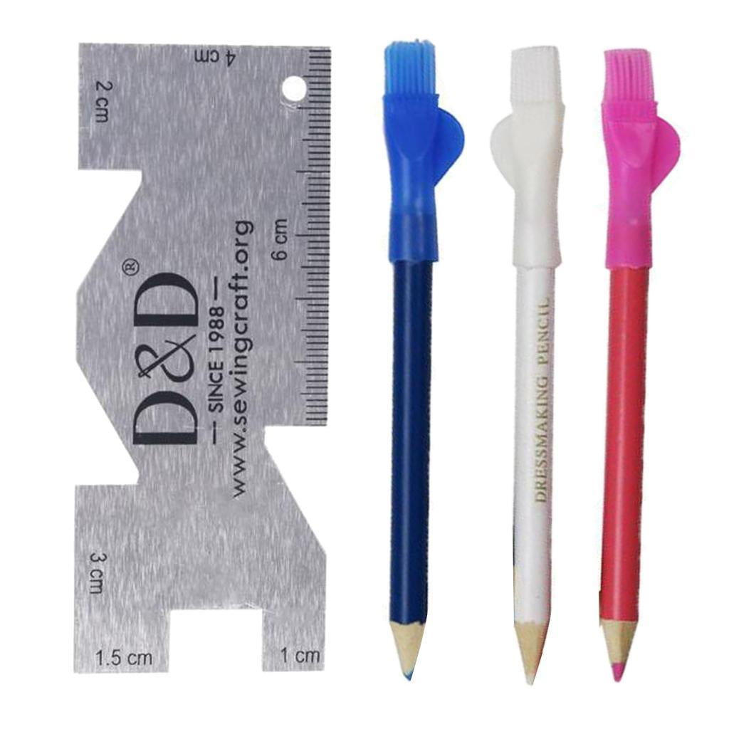 3pcs Tailor Chalk Pencils with Brush and Quilting Measuring Ruler for Dressmakers Marking Pens Sewing Fabric Leather Craft Tracing Pen Sewing Fabric