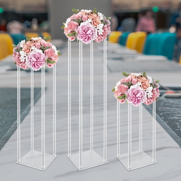 3Pcs Tall Elegant Decorative Vase Column Acrylic Flower Stand Display Wedding