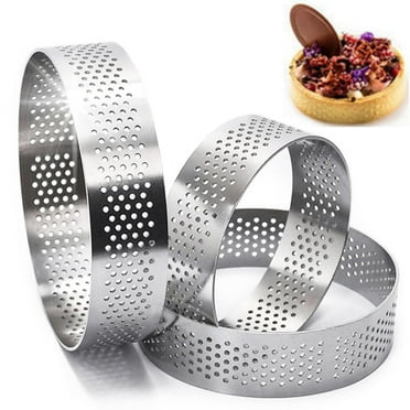 3Pcs Tart Ring, Perforated Tart Rings for Baking, Stainless Steel Nonstick Round Cake Ring, Metal Pastry Mold for French Dessert, Small Fruit Tarte Crust, Circle Tartlet