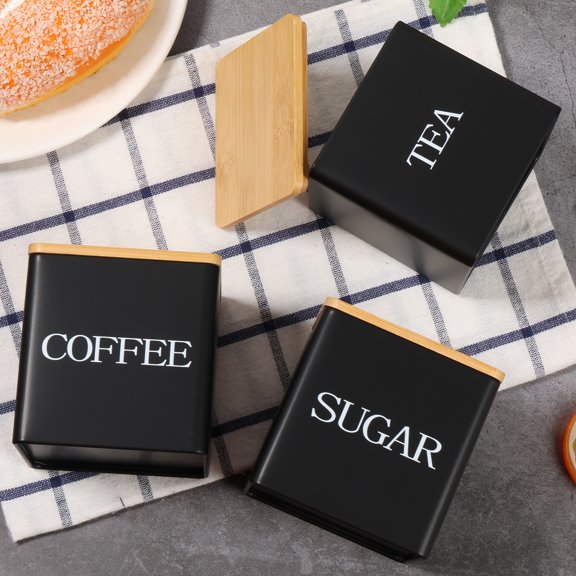 3Pcs Tea Sugar Coffee Canister Set with Bamboo Lids Large Capacity Tea Sugar Coffee Container Set Sealed Tea Sugar Coffee Jar Set Space Saving Coffee Canister Set for Coffee Sugar Tea