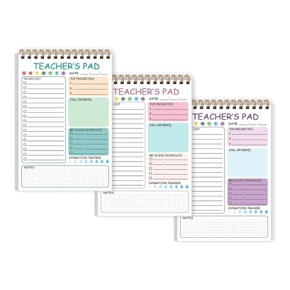 3Pcs Teacher Daily Planner Notepads Twin Coil Binding Notepads 50Sheets Undated