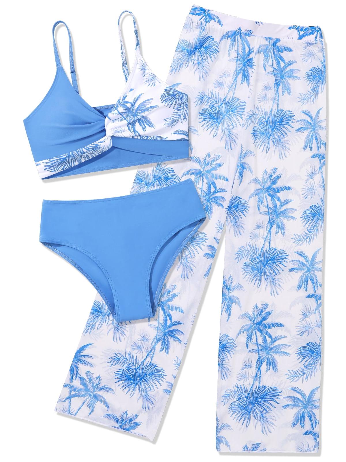 3Pcs Teens Girl Summer Adjustable Strap Bikini Swimsuit Set Tropical ...