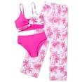 thumbnail image 1 of 3Pcs Teens Girl Summer Adjustable Strap Bikini Swimsuit Set Tropical Floral Bathing Suit Swimwear With Mesh Pant 9-16Y, 1 of 8
