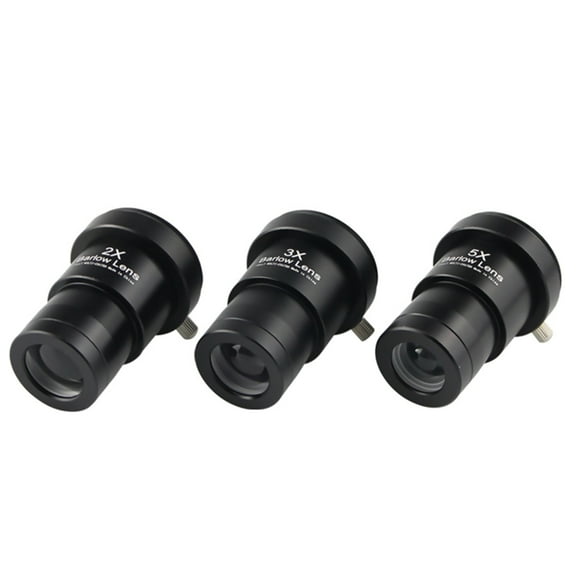 3Pcs Telescope Barlow Lenses 2X, 3X, 5X, Black, Optical Glass, 1.25 Inch, for Sharper Celestial Imaging Astronomical Telescope Accessories