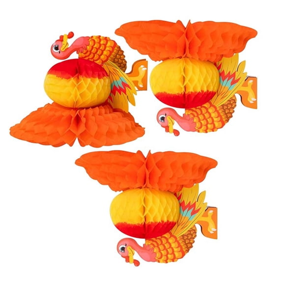 3Pcs Thanksgiving Table Decors Honeycomb Turkey Ornament Autumns Home Party Decoration