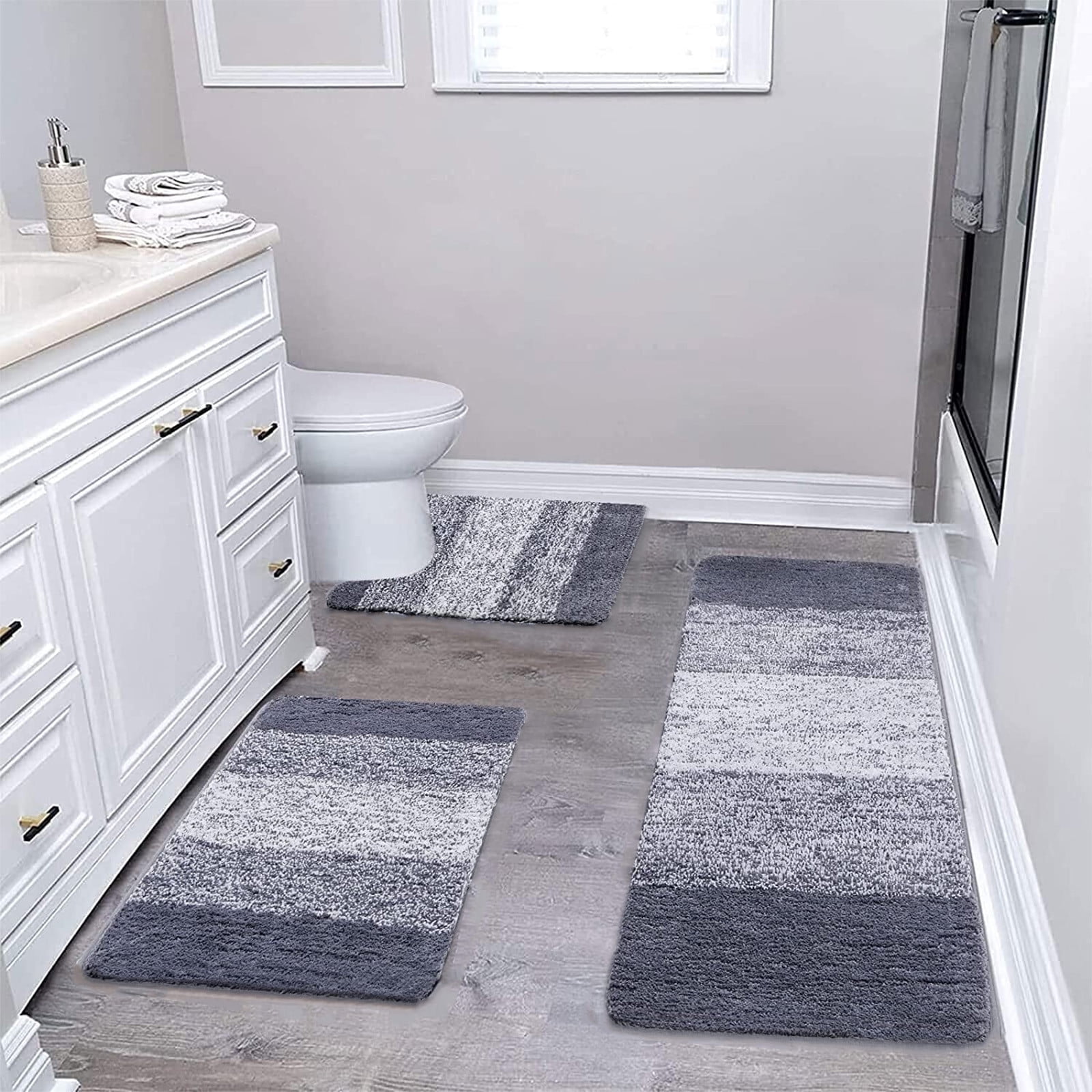 3Pcs Thick Bathroom Rugs Set 3 Piece Soft Absorbent Bath Rugs, Microfiber Bath Mats and U-Shaped Contour Toilet Rug with Non-Slip Backing Bath Rug Sets Thick Floor Mat,Bathroom Sets for Bathrooms