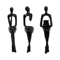 3Pcs Thinker Statue Abstract Art Figurines Resin Collectible Decorative Sculpture for Bookshelf Home Office Living Room Table Desktop Black