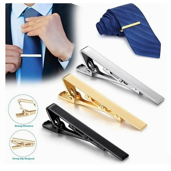 3Pcs Tie Clips for Men, Tie Bar, Necktie Tie Bar Clip Set for Regular Ties Necktie for Wedding Anniversary Business Best Gift Skiny Necktie Meeting, Black & Gold & Sliver