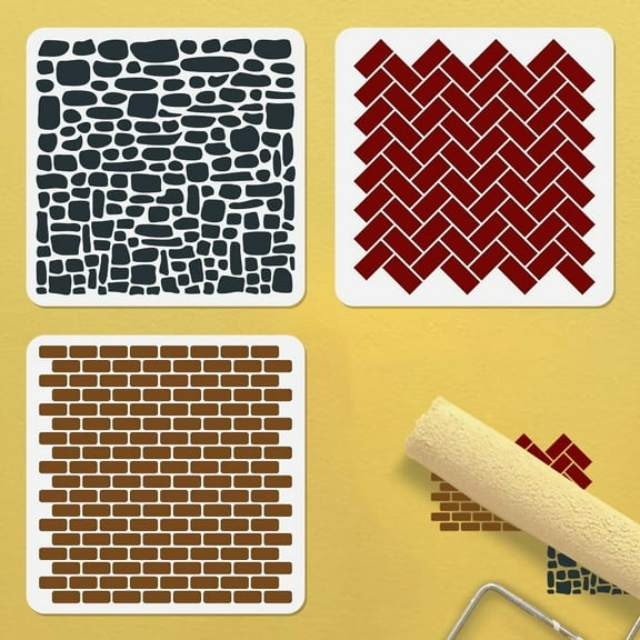 3Pcs Tile Texture Stencils for DIY Painting 11.8"x11.8" Reusable Splicing Brick Herringbone Stencil Drawing Templates DIY Craft Paint Templates for DIY Wall Home Decor Wood Burning Canvas Journal