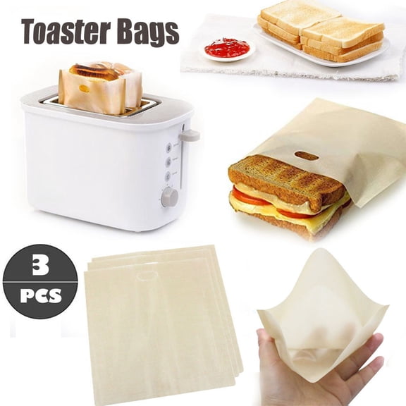 3Pcs Toaster Bags Non Stick Ptfe Cheese Heating Pouches For Home Office Snack Cooking(Beige-One Size)