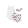 thumbnail image 1 of 3Pcs Toddler Girls Summer Outfits Ribbed Halter Crop Top Romper Bodysuit Floral Bloomer Shorts Headband Clothes Set, 1 of 7