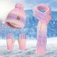 thumbnail image 1 of 3Pcs Toddler Winter Knit Hat Scarf Gloves Set for 4-10 Year Boys and Girls,Purple Pink, 1 of 9