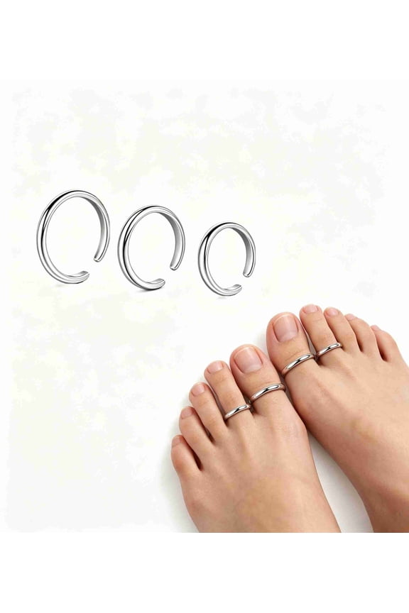 3Pcs Toe Rings for Women, Adjustable Toe Ring Non Tarnish Waterproof Anklets for Women Rings Jewelry Simple Trendy(2mm/3mm/4mm, Silver)