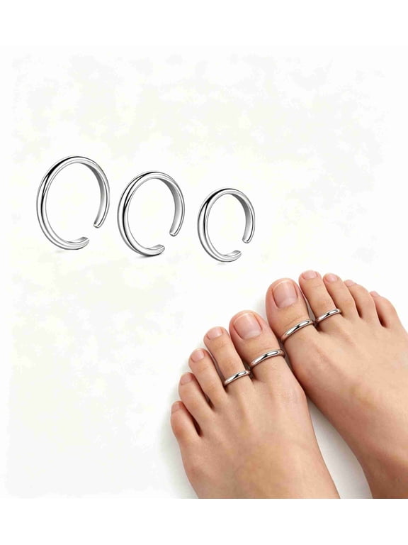 3Pcs Toe Rings for Women, Adjustable Toe Ring Non Tarnish Waterproof Anklets for Women Rings Jewelry Simple Trendy(2mm/3mm/4mm, Silver)