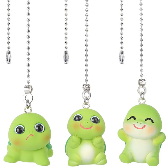 3Pcs Tortoise Ceiling Fan Pull Chain Cord Extension Chain Silver Metal Iron Resin Adjustable Cute Animal Ball Replacement Bead Hanging Ornament diy