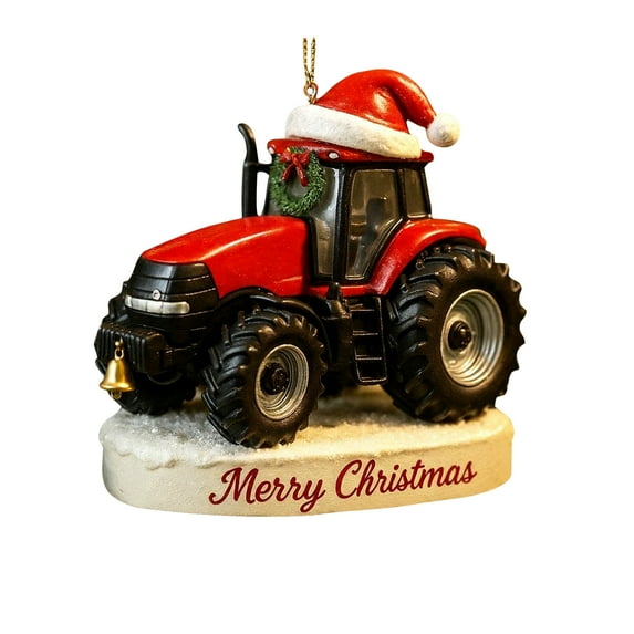 3Pcs Tractor Christmas Ornament, "Merry Christmas" Snowy Base, Vintage Acrylic 2D 3.15Inch Hanging Decoration for Christmas Tree, Farmhouse Decor, Garden, Balcony, Restaurant
