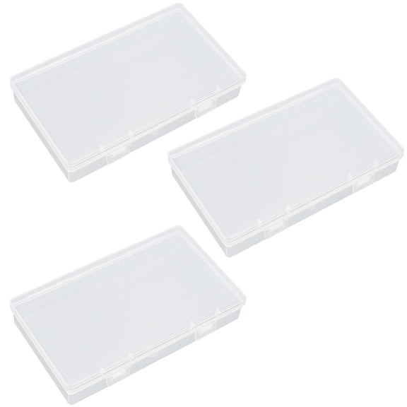 3Pcs Transparent Plastic Storage Boxes Rectangle White 16.3x9.3x3.1cm for DIY